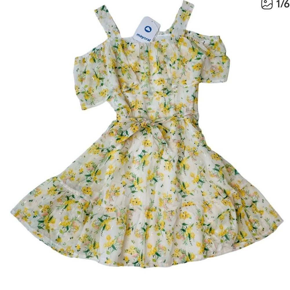 Mayoral Girls Yellow Floral Chiffon Dress